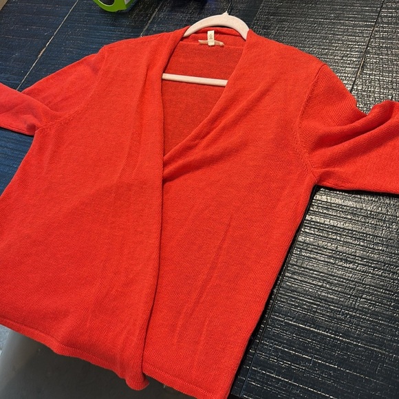 Eileen Fisher 100% Linen Orange Open Front Cardigan size P L - Picture 5 of 7